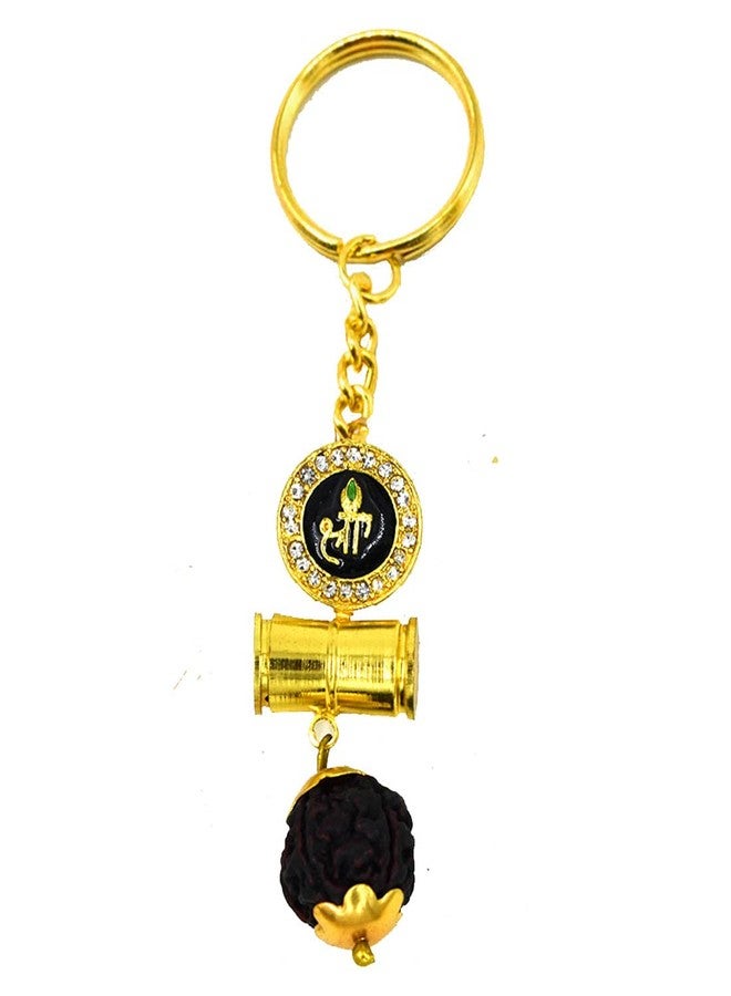 AFH Diamond Studded Shree Damaru Rudrkasha Religious Brass Decorative Key Chain for Men and Women - Image 1